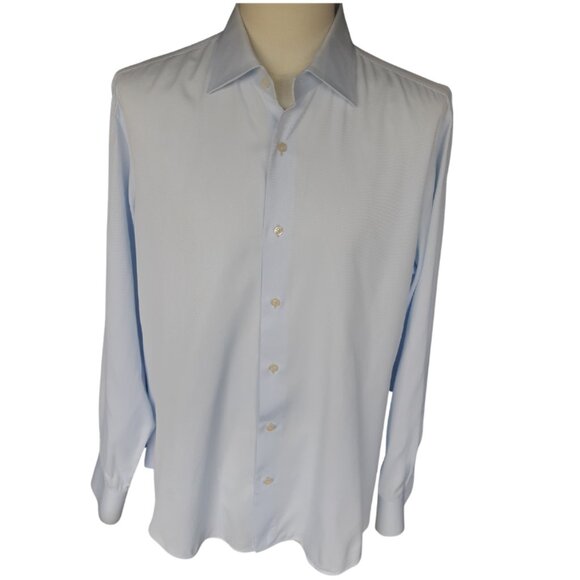 ZARA MAN SZ 16 Light Baby Blue 100% Cotton Men's Button Up Dress Shirt - Picture 1 of 12